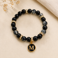 'M' Letter Black beaded bracelet for womens